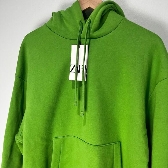 ZARA Bright Green Hoodie Sweatshirt L NWT - Picture 2 of 7